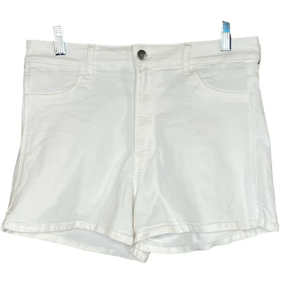 H&M White Denim Shorts High Waist Stretch Womens Size 8 with Pockets